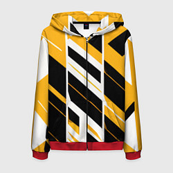 Толстовка 3D на молнии мужская Black and yellow stripes on a white background, цвет: 3D-красный