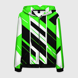 Толстовка 3D на молнии мужская Black and green stripes on a white background, цвет: 3D-черный