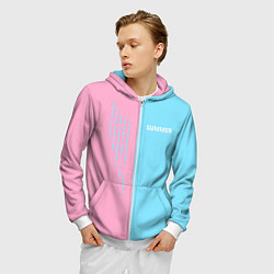 Толстовка 3D на молнии мужская Summer-pink and blue, цвет: 3D-белый — фото 2