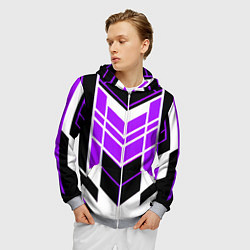 Толстовка 3D на молнии мужская Purple and black stripes on a white background, цвет: 3D-меланж — фото 2