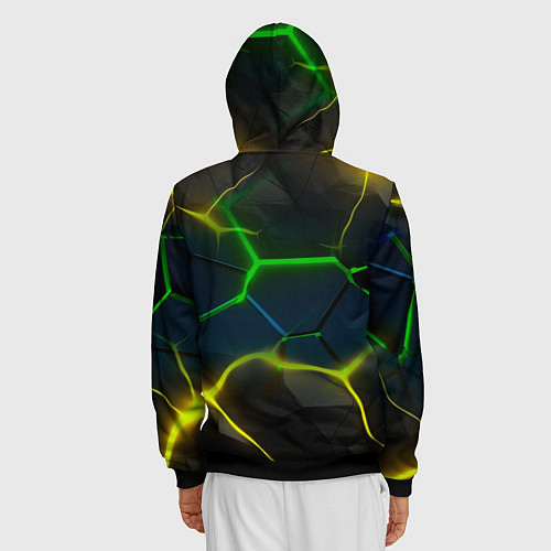 Мужская толстовка на молнии Неоновые яркие зеленые плиты с желтым светом / 3D-Черный – фото 4