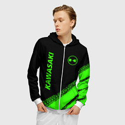 Толстовка 3D на молнии мужская Kawasaki - logo, цвет: 3D-белый — фото 2