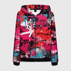 Толстовка 3D на молнии мужская Красное граффити, цвет: 3D-черный