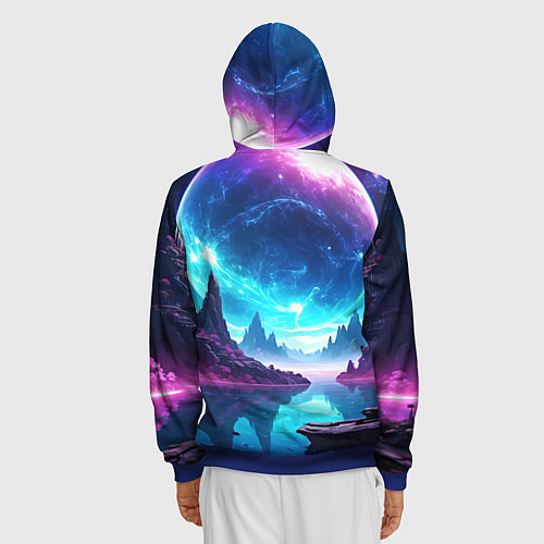 Мужская толстовка на молнии Космический пейзаж - планеты / 3D-Синий – фото 4