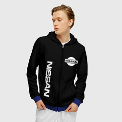 Толстовка 3D на молнии мужская Nissan logo white auto, цвет: 3D-синий — фото 2