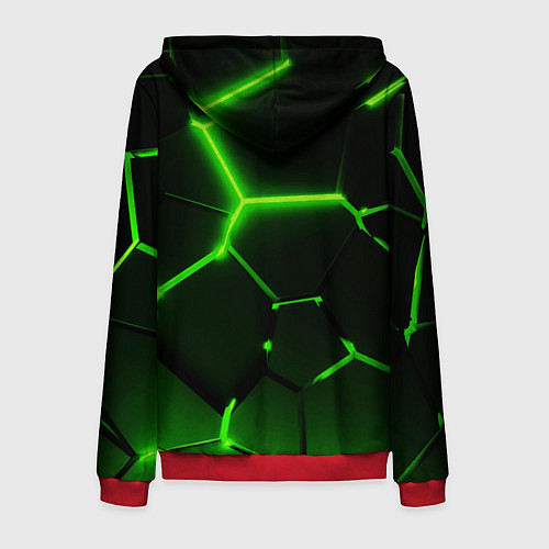 Мужская толстовка на молнии Темные зеленые неоновые плиты в разломе / 3D-Красный – фото 2