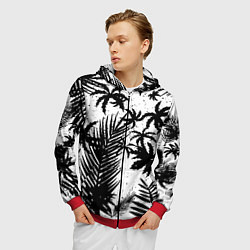 Толстовка 3D на молнии мужская Чёрно белые пальмы, цвет: 3D-красный — фото 2
