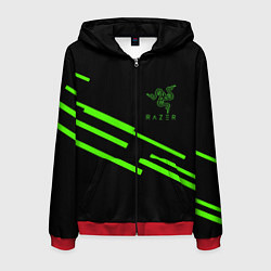 Толстовка 3D на молнии мужская Razer line green, цвет: 3D-красный
