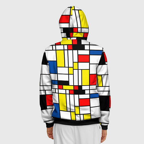 Мужская толстовка на молнии Геометрия цветных прямоугольников Пит Мондриан / 3D-Черный – фото 4