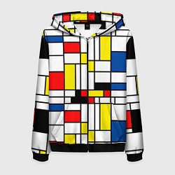 Толстовка 3D на молнии мужская Геометрия цветных прямоугольников Пит Мондриан, цвет: 3D-черный