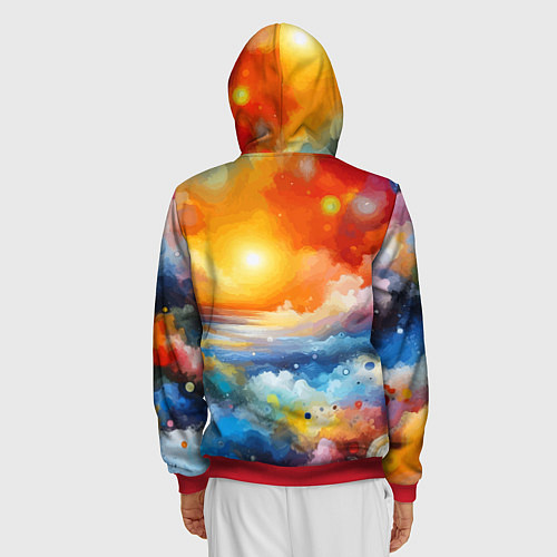 Мужская толстовка на молнии Закат солнца - разноцветные облака / 3D-Красный – фото 4