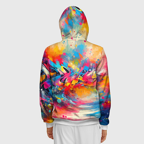 Мужская толстовка на молнии Красочная абстракция - импрессионизм / 3D-Белый – фото 4