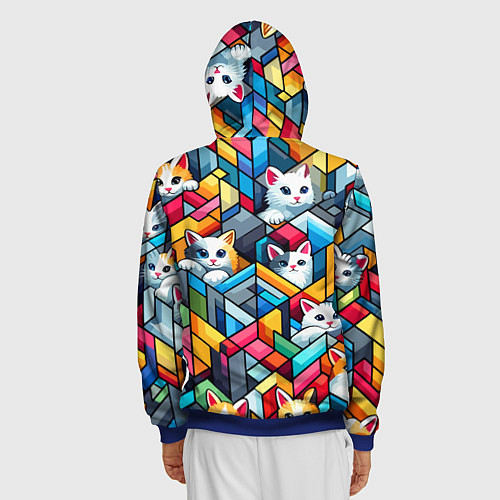 Мужская толстовка на молнии Геометрический паттерн с котятами - нейросеть / 3D-Синий – фото 4