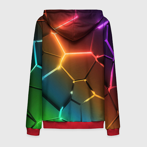 Мужская толстовка на молнии Радужные неоновые плиты в разломе / 3D-Красный – фото 2