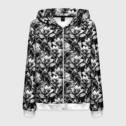 Толстовка 3D на молнии мужская Вороны в цветах, цвет: 3D-белый