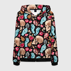 Толстовка 3D на молнии мужская Магический цветной узор, цвет: 3D-черный