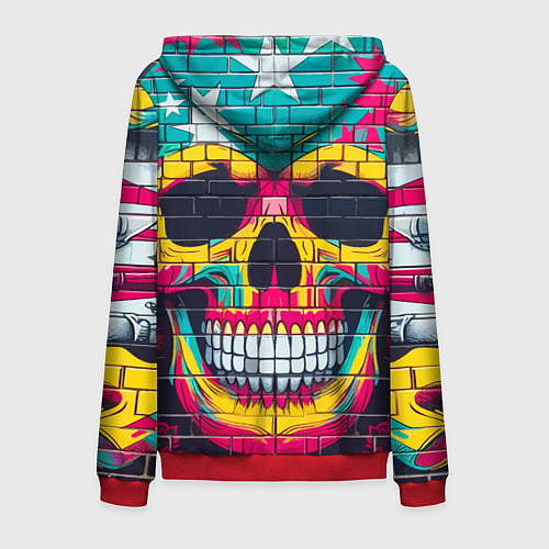 Мужская толстовка на молнии Граффити черепа - нейросеть / 3D-Красный – фото 2