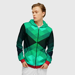 Толстовка 3D на молнии мужская Изумрудная мозаика, цвет: 3D-красный — фото 2