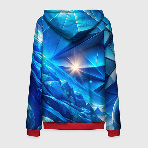 Мужская толстовка на молнии Синяя объемная абстракция со вспышкой / 3D-Красный – фото 2
