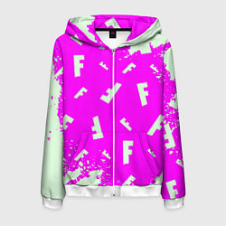 Толстовка 3D на молнии мужская Fortnite pattern pink, цвет: 3D-белый