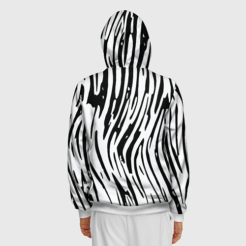 Мужская толстовка на молнии Полосатый чёрно-белый под зебру / 3D-Белый – фото 4