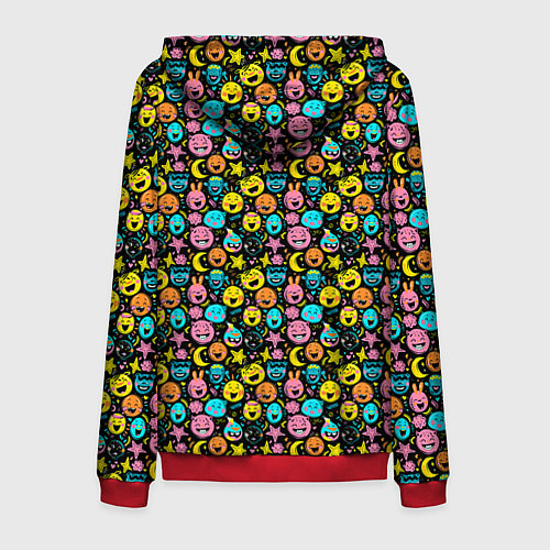 Мужская толстовка на молнии Разноцветные забавные монстрики-эмодзи паттерн / 3D-Красный – фото 2