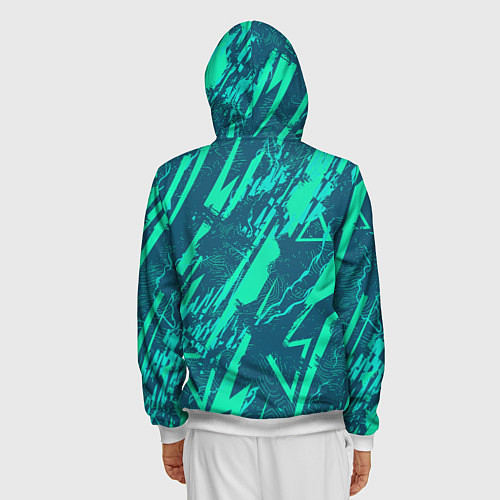 Мужская толстовка на молнии Абстракция геометрический светло зеленый паттерн / 3D-Белый – фото 4