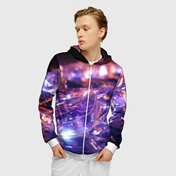 Толстовка 3D на молнии мужская Плавление абстрактных блестящих камней, цвет: 3D-белый — фото 2