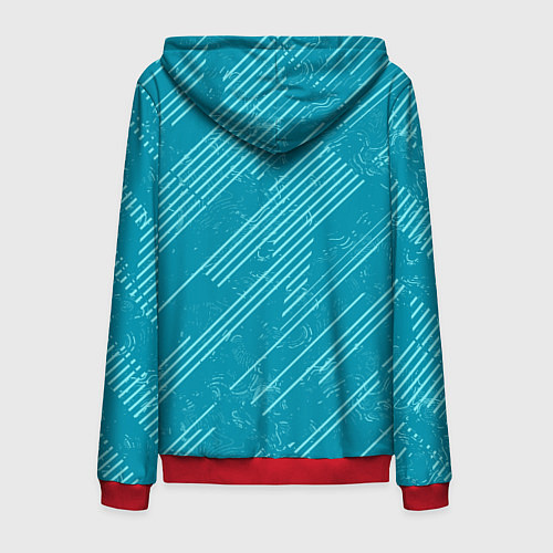 Мужская толстовка на молнии Абстракция светлые линии на зеленом фоне / 3D-Красный – фото 2