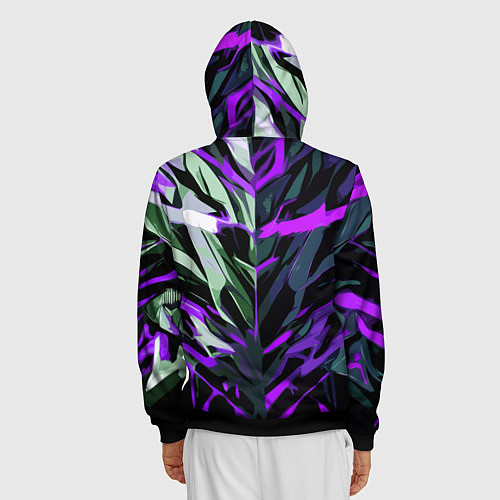Мужская толстовка на молнии Хаотичная чёрно-фиолетово абстракция / 3D-Черный – фото 4