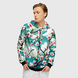Толстовка 3D на молнии мужская Цветущие ветки японской сакуры, цвет: 3D-черный — фото 2