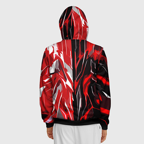 Мужская толстовка на молнии Красная абстракция на чёрно-белом фоне / 3D-Черный – фото 4