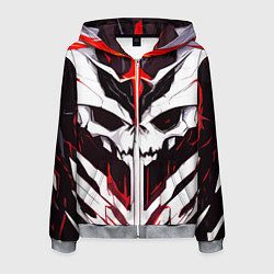 Толстовка 3D на молнии мужская Абстрактный белый череп и красные полосы, цвет: 3D-меланж