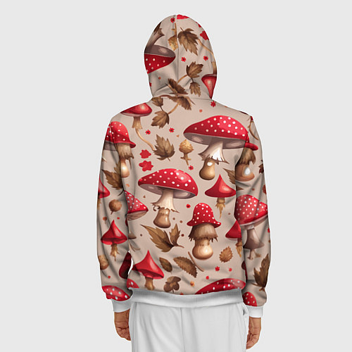 Мужская толстовка на молнии Грибные шляпки мухоморов / 3D-Белый – фото 4