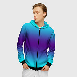 Толстовка 3D на молнии мужская Градиент из неона, цвет: 3D-черный — фото 2