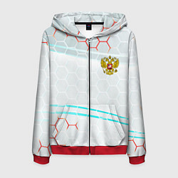 Толстовка 3D на молнии мужская Герб РФ броня текстура, цвет: 3D-красный