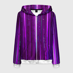 Толстовка 3D на молнии мужская Вертикальные фиолетовые линии на чёрном фоне, цвет: 3D-белый