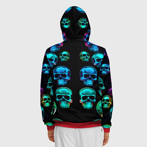 Мужская толстовка на молнии Neon skulls - ai art pattern / 3D-Красный – фото 4