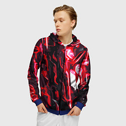 Толстовка 3D на молнии мужская Красно-чёрная киберпанк абстракция, цвет: 3D-синий — фото 2