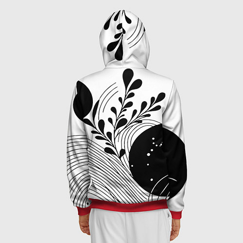 Мужская толстовка на молнии Растительная абстракция black and white / 3D-Красный – фото 4