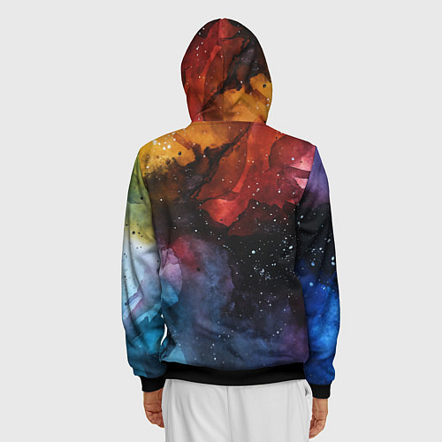 Мужская толстовка на молнии Акварельная цветная абстракция / 3D-Черный – фото 4