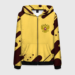 Толстовка 3D на молнии мужская Герб РФ текстура ретро, цвет: 3D-черный