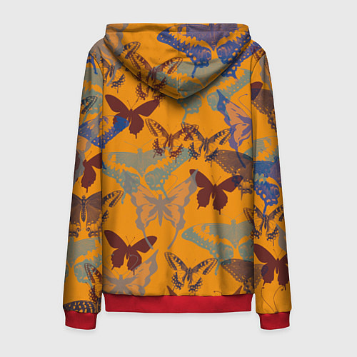 Мужская толстовка на молнии Бабочки на оранжевом - паттерн / 3D-Красный – фото 2