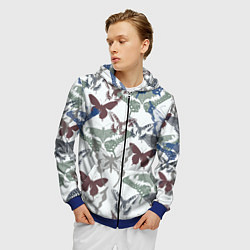 Толстовка 3D на молнии мужская Бабочки на белом фоне - паттерн, цвет: 3D-синий — фото 2
