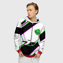 Толстовка 3D на молнии мужская Cyberpunk logo geometry, цвет: 3D-красный — фото 2