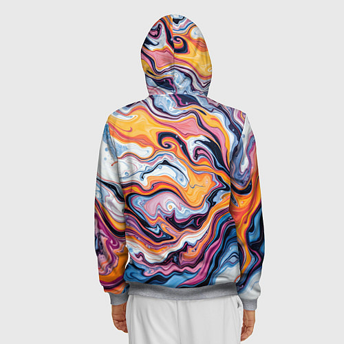 Мужская толстовка на молнии Жидкие разноцветные краски / 3D-Меланж – фото 4