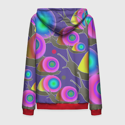 Мужская толстовка на молнии Разноцветные улитки - паттерн с градиентом / 3D-Красный – фото 2