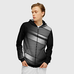 Толстовка 3D на молнии мужская Карбоновая текстура хром, цвет: 3D-черный — фото 2