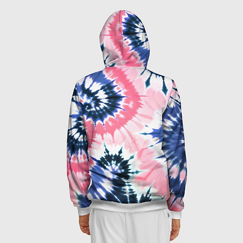 Мужская толстовка на молнии Розово синий тай дай - разводы краски на белом фон / 3D-Белый – фото 4