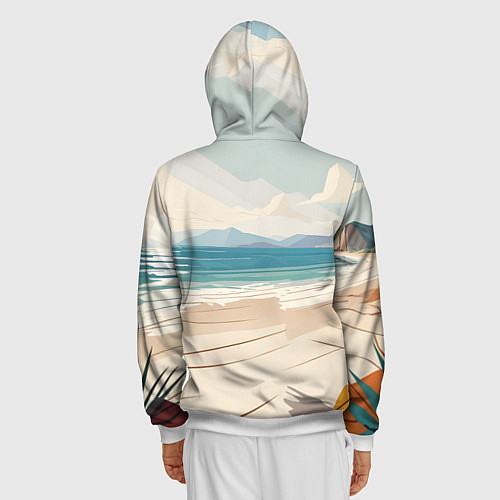 Мужская толстовка на молнии Летний пейзаж с женщиной на пляже / 3D-Белый – фото 4